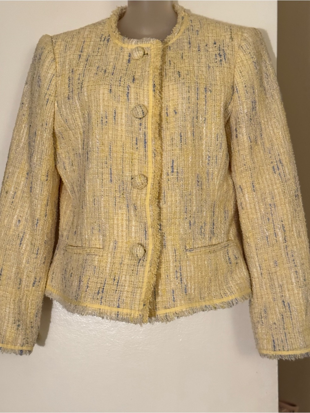 Women's Yellow Tweed Boxy Blazer